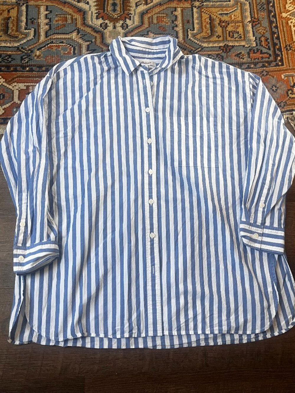 Madewell 100% Cotton Oversized Blue White Stripe Poplin Shirt S